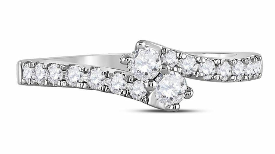 14kt White Gold Diamond 2 Stone Womens Bridal Wedding Engagement Ring 1/2 Cttw