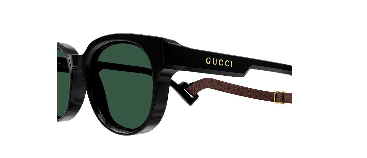 Gucci GG1237S 001 Black/Green Soft Square Men's Sunglasses with Gucci Lanyard
