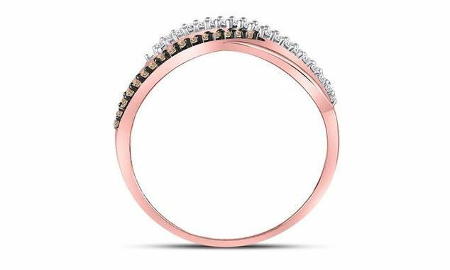 10kt Rose Gold Brown Diamond Womens Crossover Band Ring 1/8 Cttw
