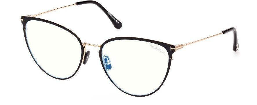 Tom Ford FT5840-B 001 Shiny Black/Blue Block Cat-Eye Women's Eyeglasses