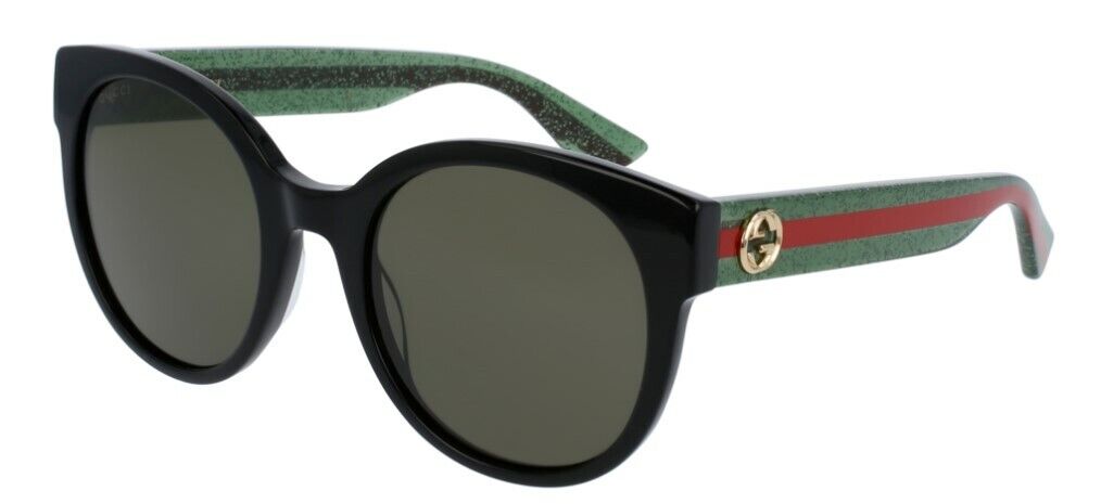 Gucci GG0035SN 002 Black/Black Green Round Women Sunglasses