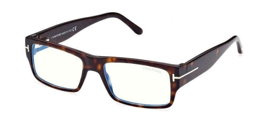 Tom Ford FT5835-B 052 Shiny Dark Havana/Blue Block Rectangular Men's Eyeglasses