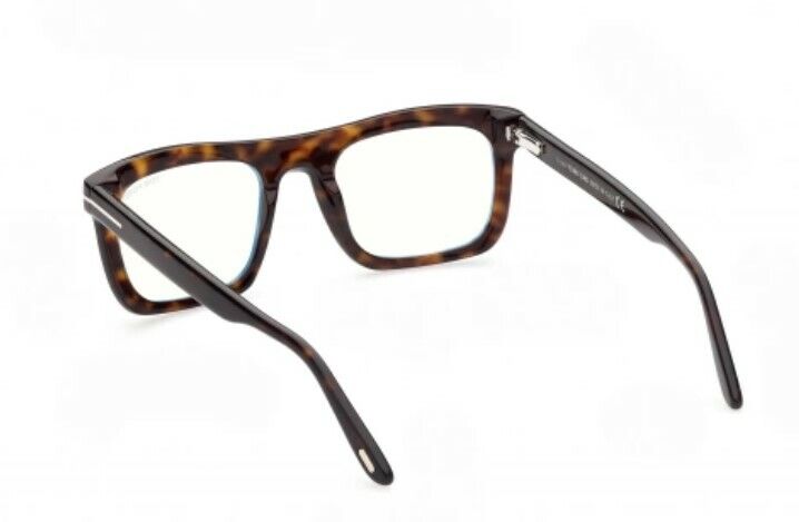 Tom Ford FT5757B 052 Shiny Classic Dark Havana Blue Block Rectangular Eyeglasses