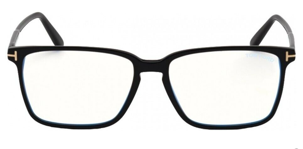 Tom Ford FT5696B 001 Shiny Black Blue Block Rectangular Men's Eyeglasses