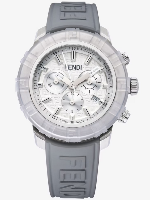 Fendi Fendastic Chronograph Transparent Bezel Gray Strap Watch FOW970AHPB F0VM0