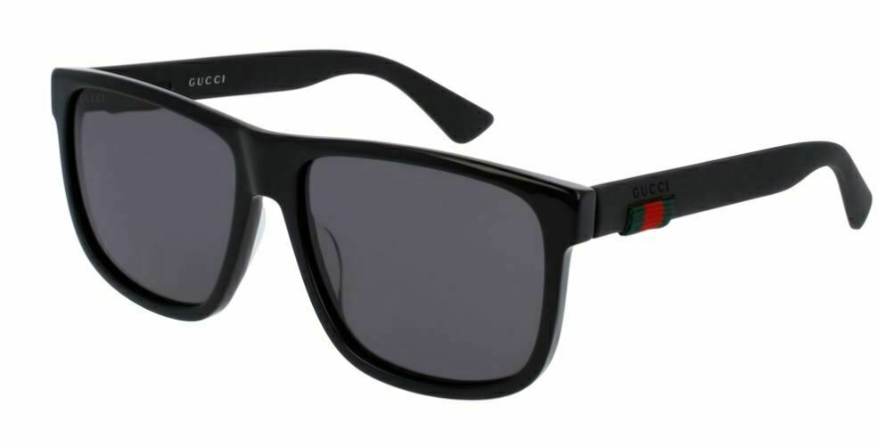 GUCCI GG0010S 001 Rectangular Square Black Grey Men's Sunglasses