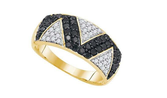10kt Yellow Gold Black Diamond Womens Chevron Stripe Band Ring 7/8 Cttw
