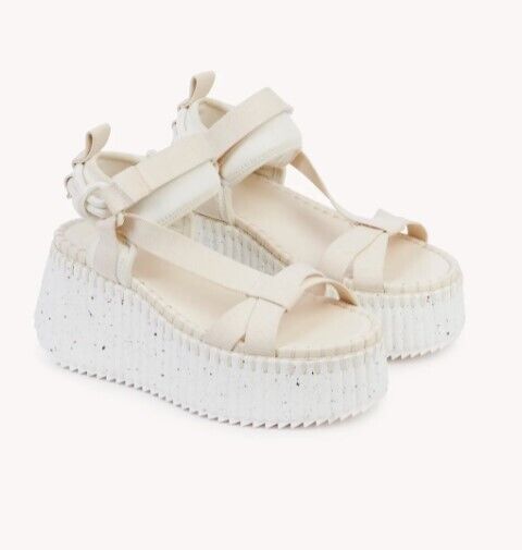 Chloé Pearly Grey Nama Wedge Women's Sandals CHC23U870Y4 00L