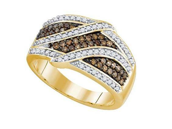 10kt Yellow Gold Brown Diamond Womens Band Ring 3/4 Cttw