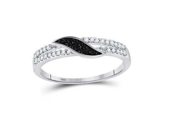 10kt White Gold Black Diamond Womens Slender Unique Band Ring 1/6 Cttw