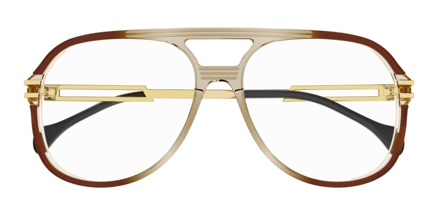 Gucci GG1106O 001 Brown-Gold Teardrop Men's Eyeglasses