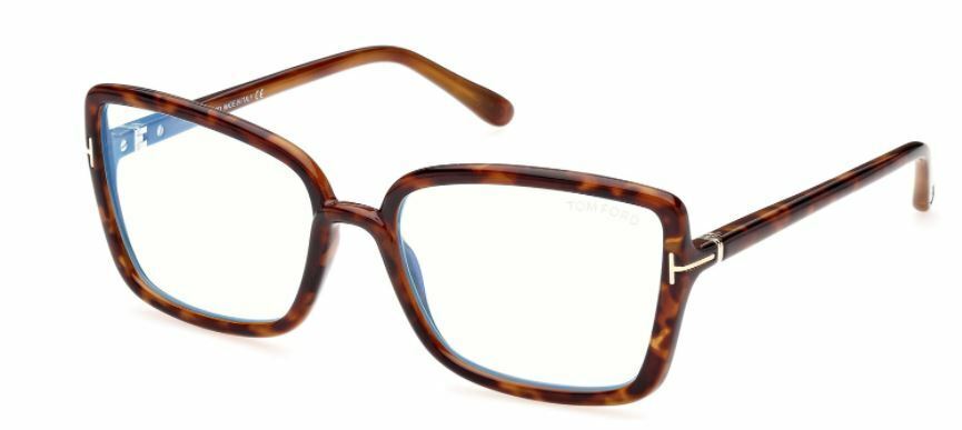 Tom Ford FT5813B 055 Shiny Vintage Havana Blue Block Women's Eyeglasses