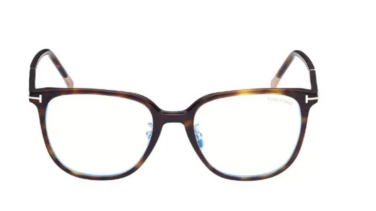 Tom Ford FT 5778-D-B 052 Shiny Dark Havana Blue Light Blocking Square Eyeglasses