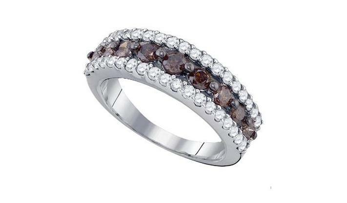 10kt White Gold Brown Diamond Womens Band Ring 1-1/2 Cttw