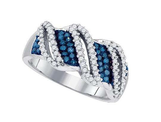 10kt White Gold Blue Diamond Womens Ring 1/2 Cttw