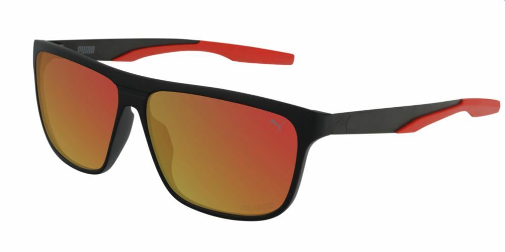 Puma PU 0221S 003 Black/Red Polarized Mirrored Men's Sunglasses