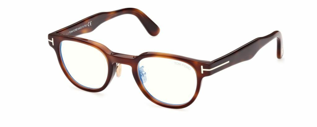 Tom Ford FT5783DB 053 Shiny Classical Havana Blue Block Round Unisex Eyeglasses