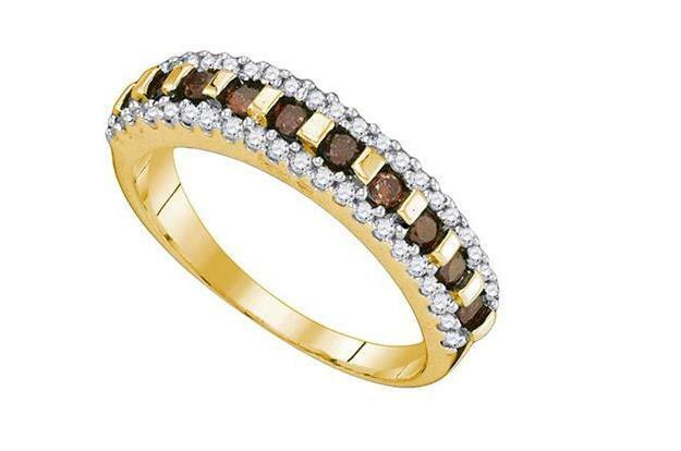 10kt Yellow Gold Brown Diamond Womens Triple Band Ring 1/2 Cttw