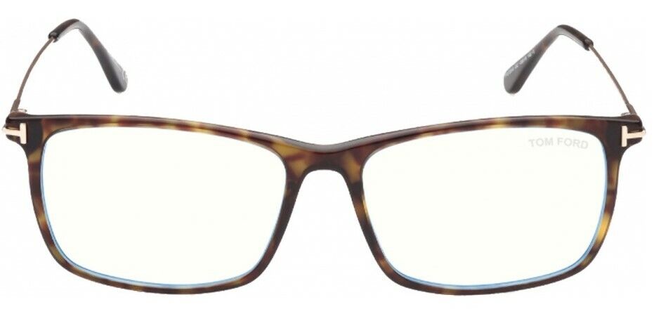 Tom Ford FT5758B 052 Shiny Classic Dark Havana Rose Gold Blue Block Eyeglasses