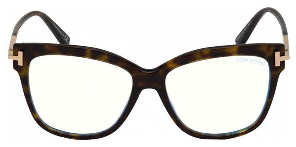 Tom Ford FT5704B 052 Shiny Classic Dark Havana Rose Gold Blue Block Eyeglasses