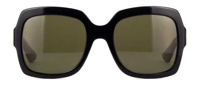 Gucci GG0036SN 002 Black Green with Red Stripe/Brown Square Women's Sunglasses