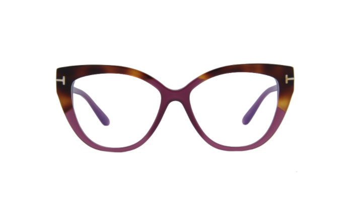 Tom Ford FT 5673-B 081 Purple Blonde Havana/Blue Block Eyeglasses