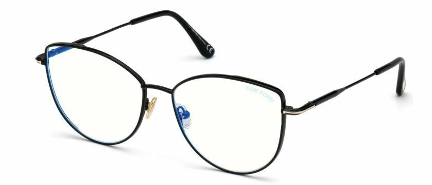 Tom Ford FT 5667-B 001 Shiny Black/Blue Block Cat Eye Eyeglasses