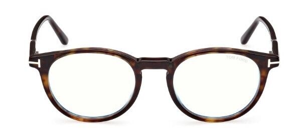 Tom Ford FT5823-H-B 052 Shiny Dark Havana/Blue Block Eyeglasses With Clip-Ons