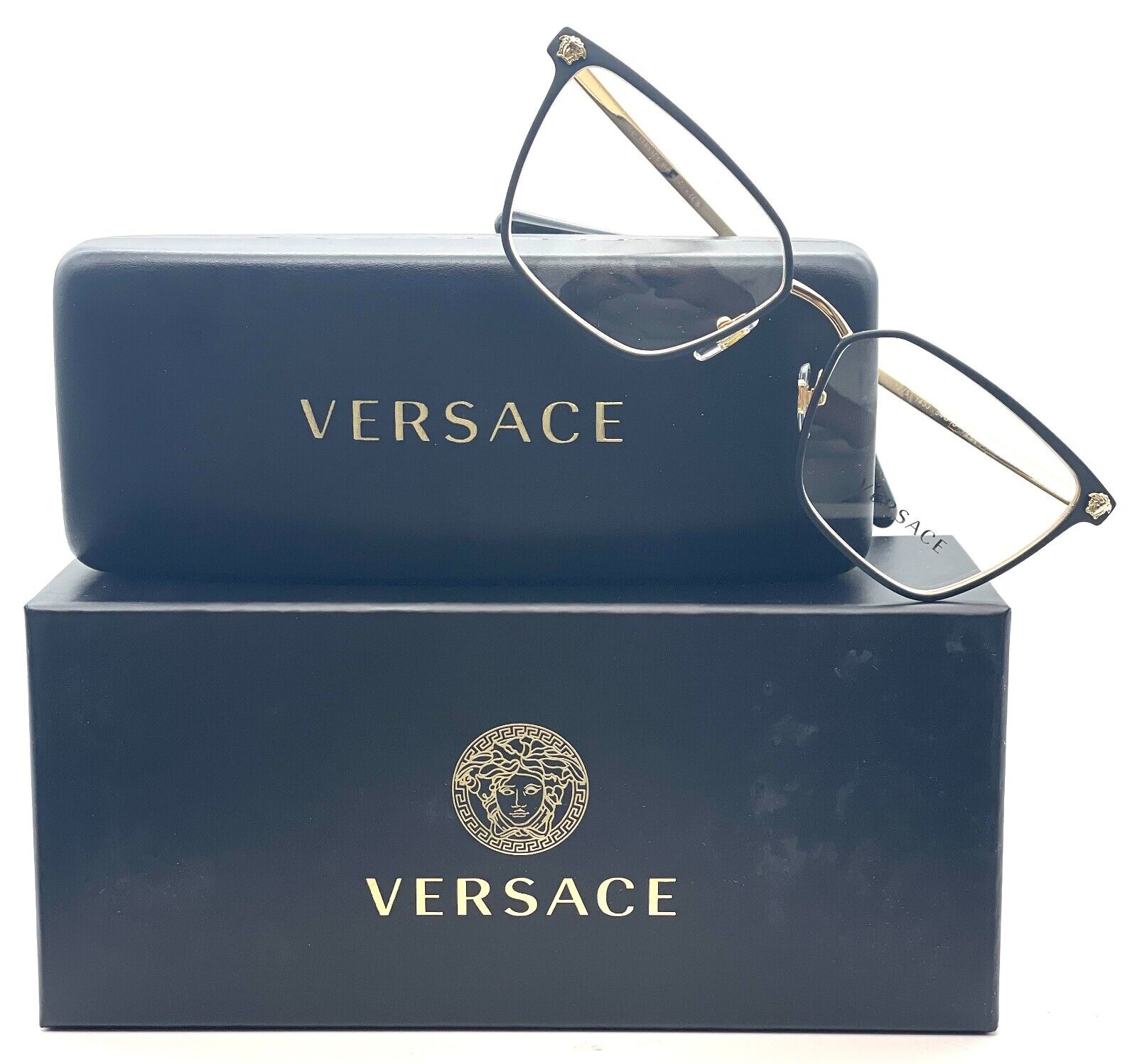 Versace VE1275 1433 Matte Black Gold Cat-Eye Women's Eyeglasses