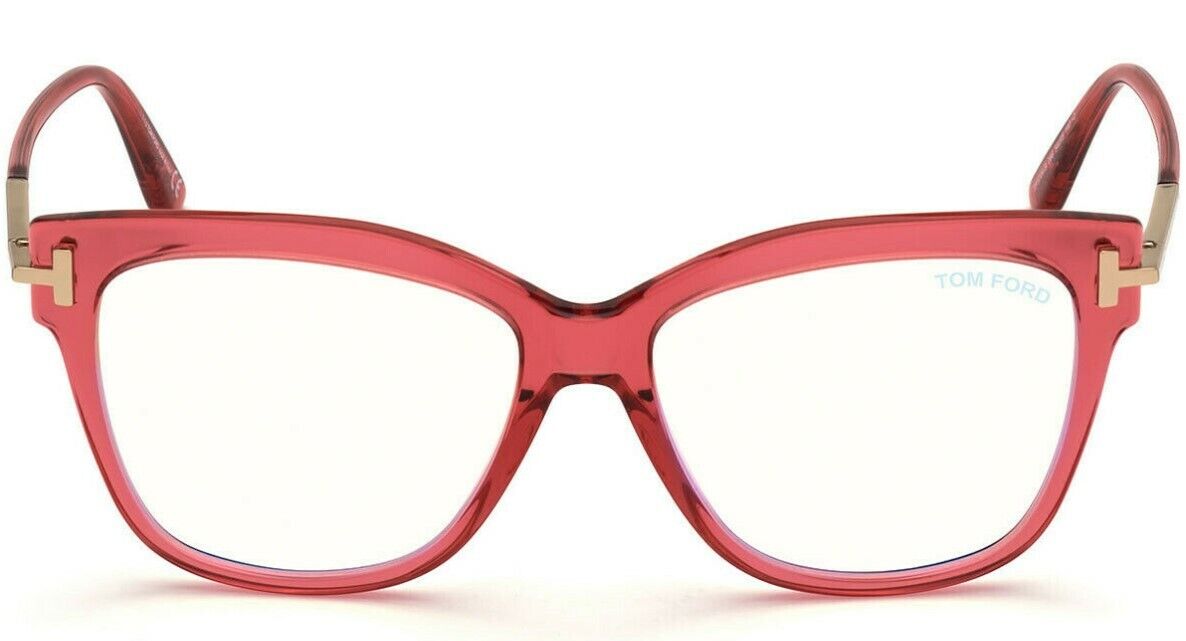 Tom Ford FT5704B 066 Shiny Transparent Raspberry Rose Gold Blue Block Eyeglasses