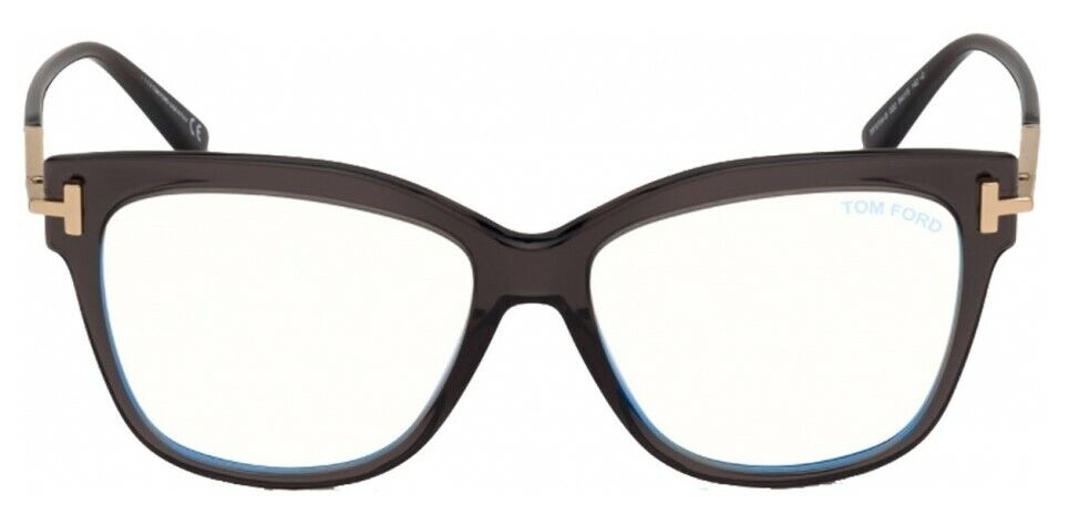 Tom Ford FT5704B 020 Shiny Transparent Grey Rose Gold Blue Block Eyeglasses