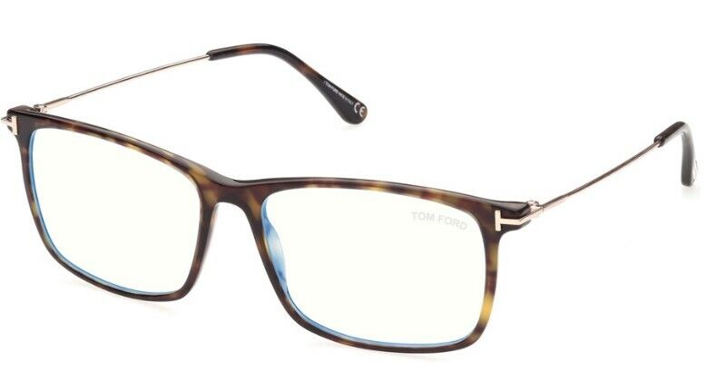 Tom Ford FT5758B 052 Shiny Classic Dark Havana Rose Gold Blue Block Eyeglasses