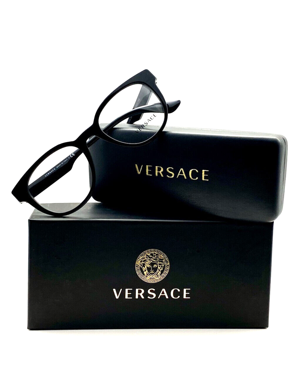 Versace VE3317 GB1 Black Full-Rim Round Men's Eyeglasses