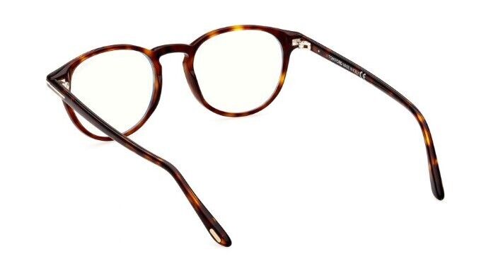 Tom Ford FT5803-B 054 Shiny Auburn Havana/Blue Block Round Men's Eyeglasses