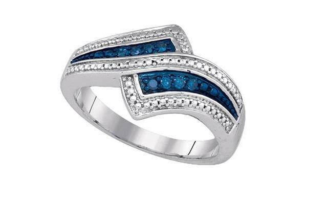 Sterling Silver Blue Diamond Womens Bypass Milgrain Band Ring 1/10 Cttw