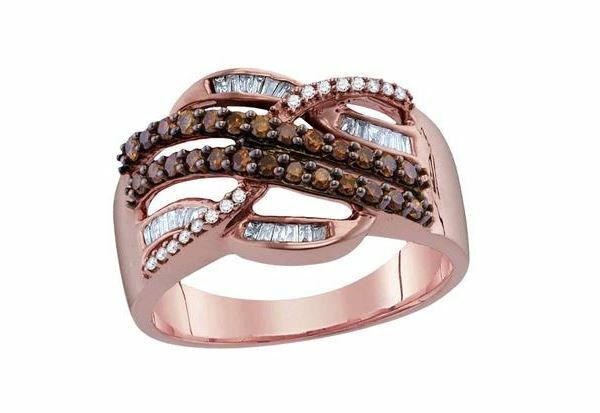 10kt Rose Gold Brown Diamond Womens Croseeover Band Ring 1/2 Cttw