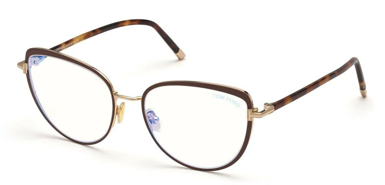 Tom Ford FT5741B 048 Brown Enamel- Rose Gold/Blonde Havana Blue Block Eyeglasses