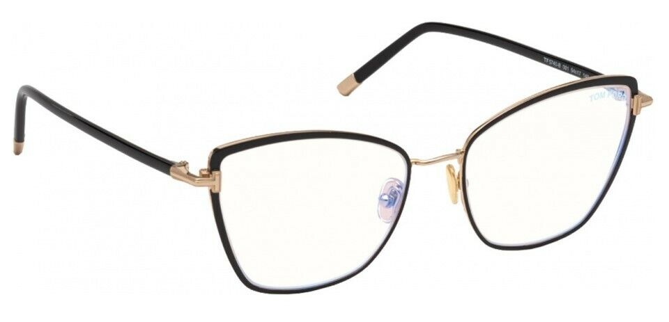 Tom Ford FT5740B 001 Black Enamel-Rose Gold/Shiny Black Blue Block Eyeglasses
