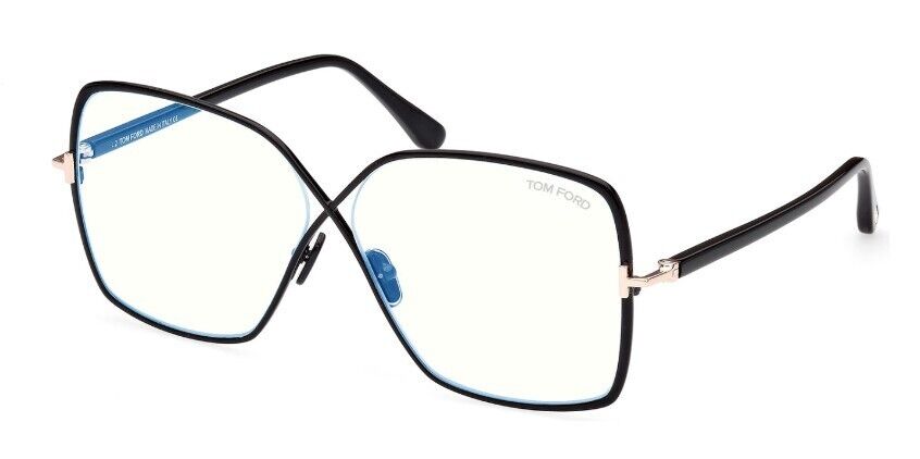Tom Ford FT5841-B 001 Shiny Black/Blue Block Butterfly Women's Eyeglasses