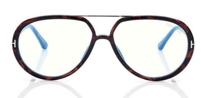 Tom Ford FT5838-B 052 Shiny Dark Havana/Blue Block Unisex Eyeglasses