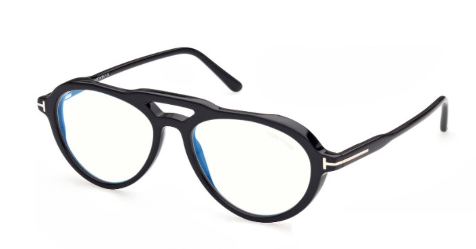 Tom Ford FT 5760-B 001 Shiny Black Blue Light Blocking Eyeglasses With Clip-On
