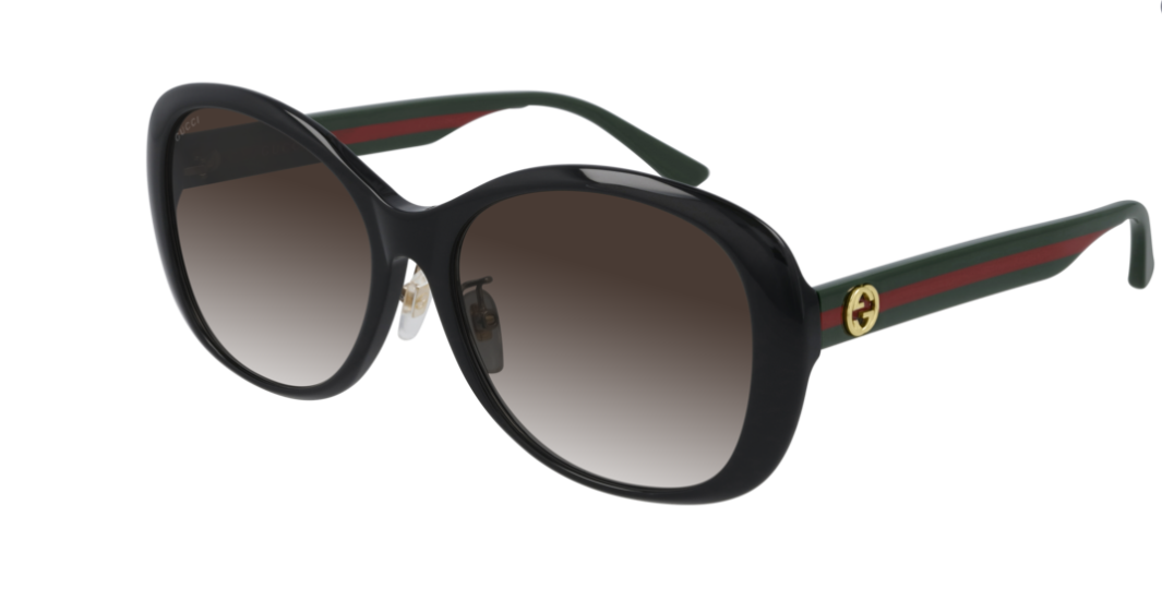 Gucci GG 0849SK 001 Black Green/Brown Gradient Round Sunglasses
