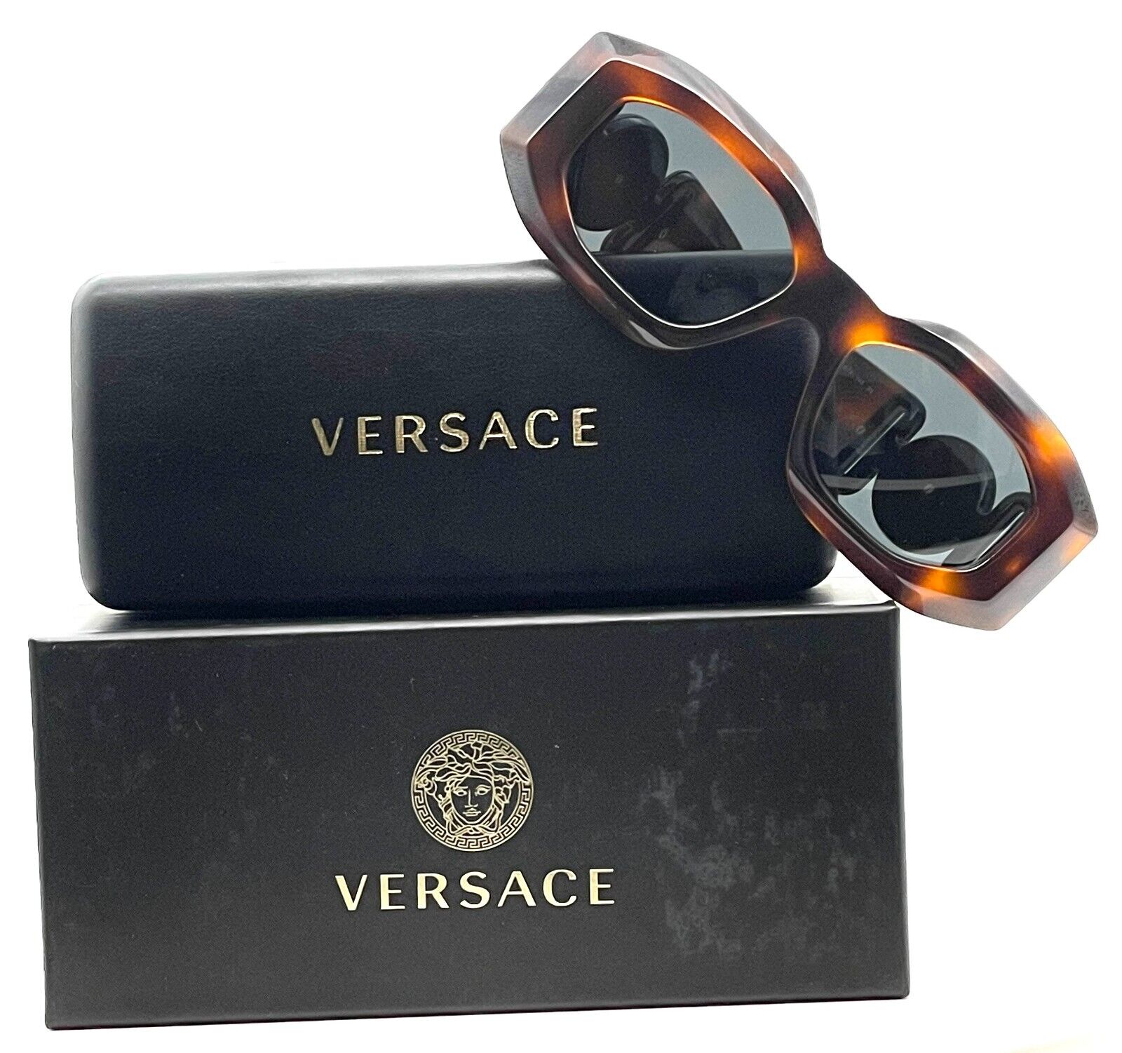 Versace VE4425U 521787 Havana-Black/Dark Gray Unisex Sunglasses