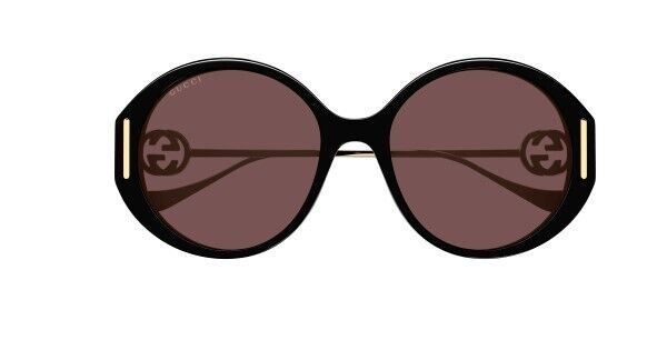 Gucci GG 1202S 001 Black-Gold/Brown Oversize Round Women's Sunglasses
