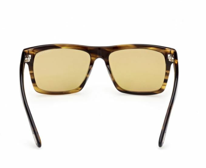 Tom Ford FT 0906 Buckle 02 55E Shiny Brown W Amber Stripe Yellow Men Sunglasses