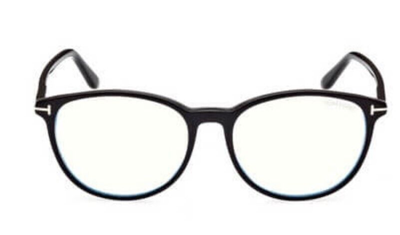 Tom Ford FT5810-B 001 Shiny Black/Blue Block Cat-Eye Men's Eyeglasses
