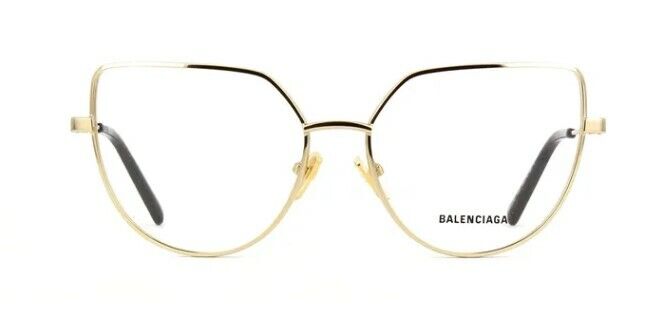 Balenciaga BB0197O 002 Gold-Gold Metal Full-Rim Cat-Eye Women's Eyeglasses