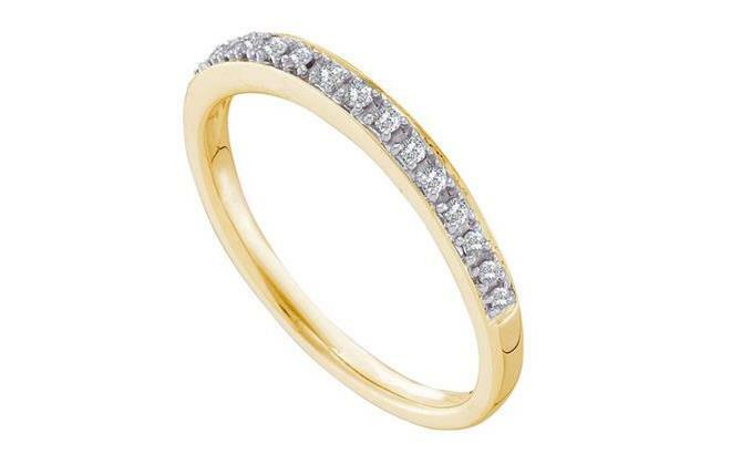 14kt Yellow Gold Diamond Womens Prong-Set Slender Band Ring 1/8 Cttw