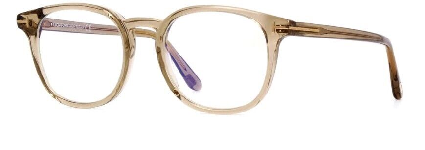 Tom Ford FT5819-B 057 Shiny Transparent Beige /Blue Block Round Men's Eyeglasses