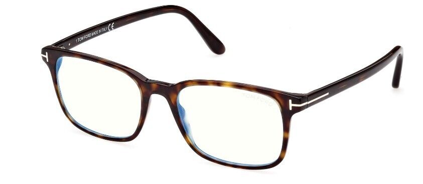 Tom Ford FT5831-F-B 052 Shiny Dark Havana/Blue Block Square Men's Eyeglasses